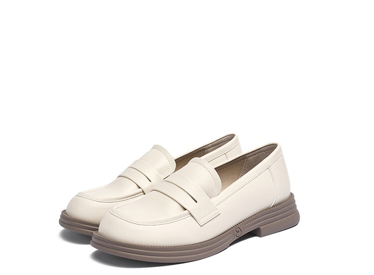 Josiny Women's Loafers, Spring New Slip-On Flats, British Style Soft-Soled Black Leather Shoes, Beige, Size 38 21