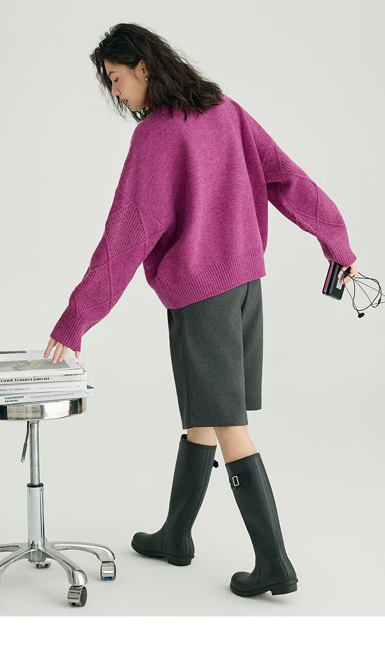 Demana Slightly Drunk Knitwear Stylish Diamond Pattern Slim Fit Sweater for Women Purple Red S 11