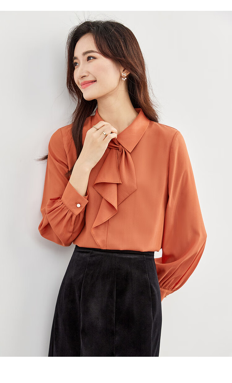 Sentubila Elegant Ribbon Blouse for Women, Spring Women's Wear, Light And Fashionable Long-Sleeve Chiffon Blouse, Versatile Commuter Top 19