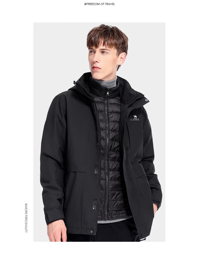 CAMEL Outdoor 3-in-1 Down Jacket for Men and Women, Detachable Ski Jacket, Outdoor Travel Outerwear A9W21a8127 18