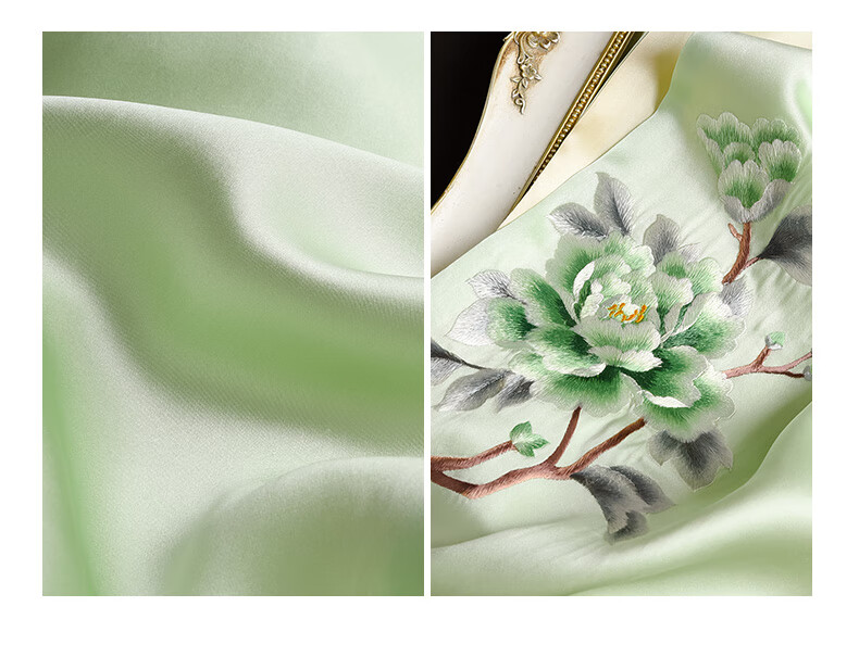 Hangsi Mansion Su Embroidery Silk Scarf Shawl Mulberry Silk Luxury Set Birthday Holiday Gift for Mom - Butterfly Green 24