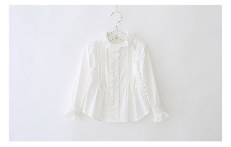 LUOBOBEIBEI Girls' White Long-Sleeve Shirt, Lace Trim Inner Blouse, Autumn White Base Layer, White, Size 150 8