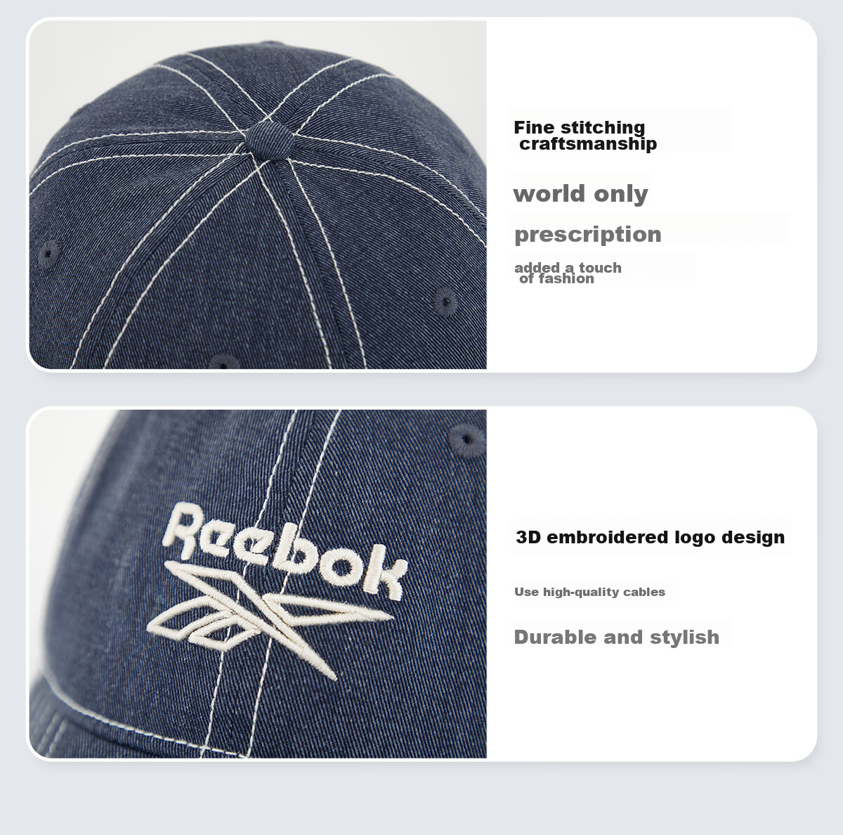 Reebok Retro Modern Denim Hat, Unisex Style, Structured Cut, Face-Slimming, Sun Protection, Adjustable Breathability, Blue 14