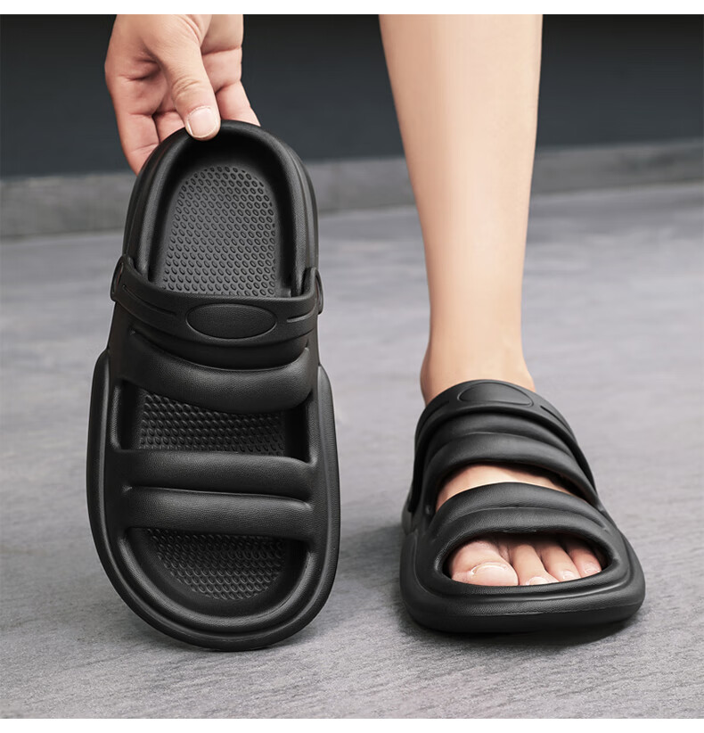 CARTELO Men's Sandals, Summer Comfortable Wear-Resistant Beach Shoes, Lightweight Hole Shoes for Men, 1468 Black, Size 42-43 9