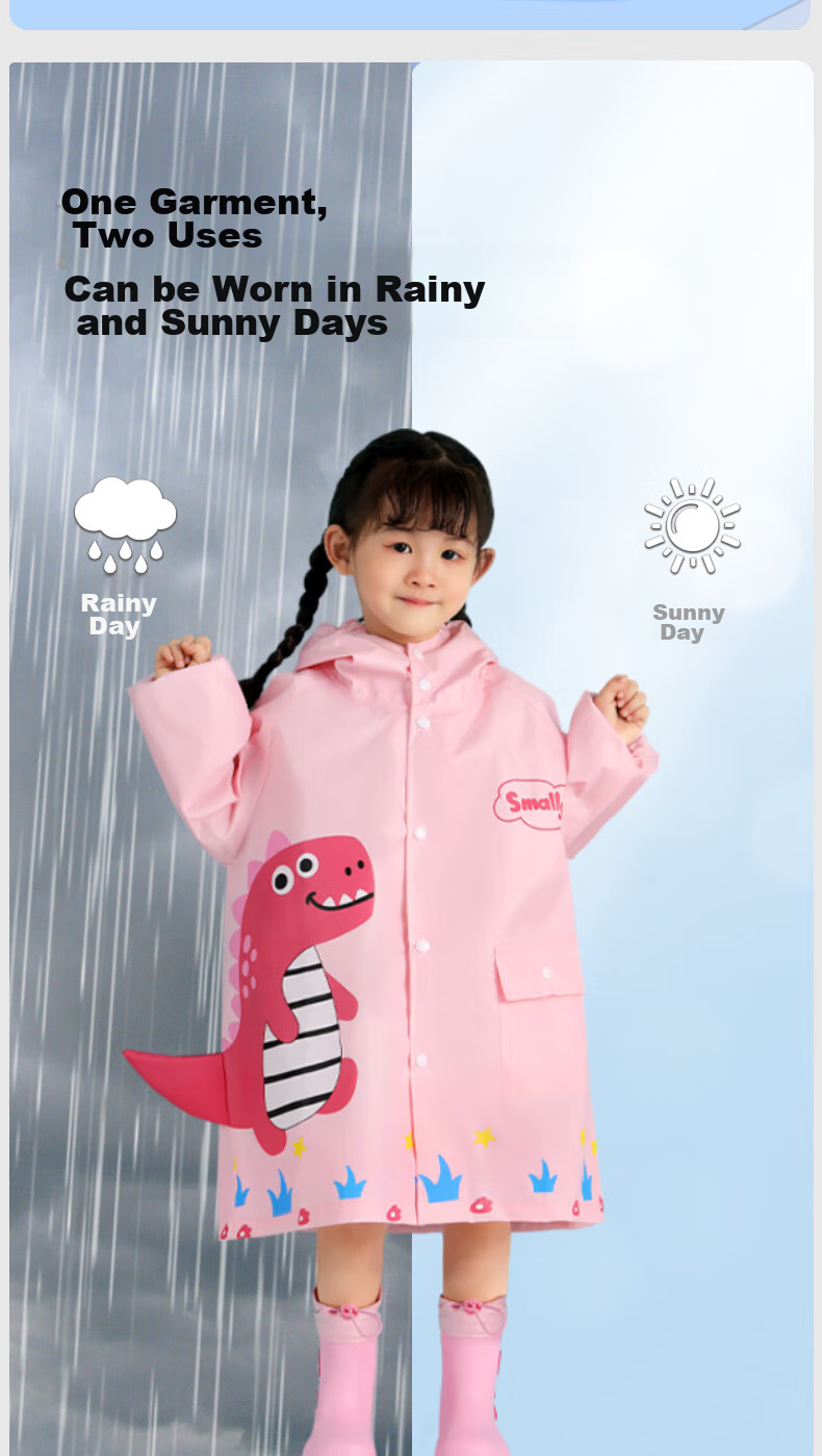 Moremerry Children's Raincoat for Boys And Girls, Kindergarten Kids, Toddlers, Full-Body Poncho, Yellow Cute Dinosaur Design, XL Size 9