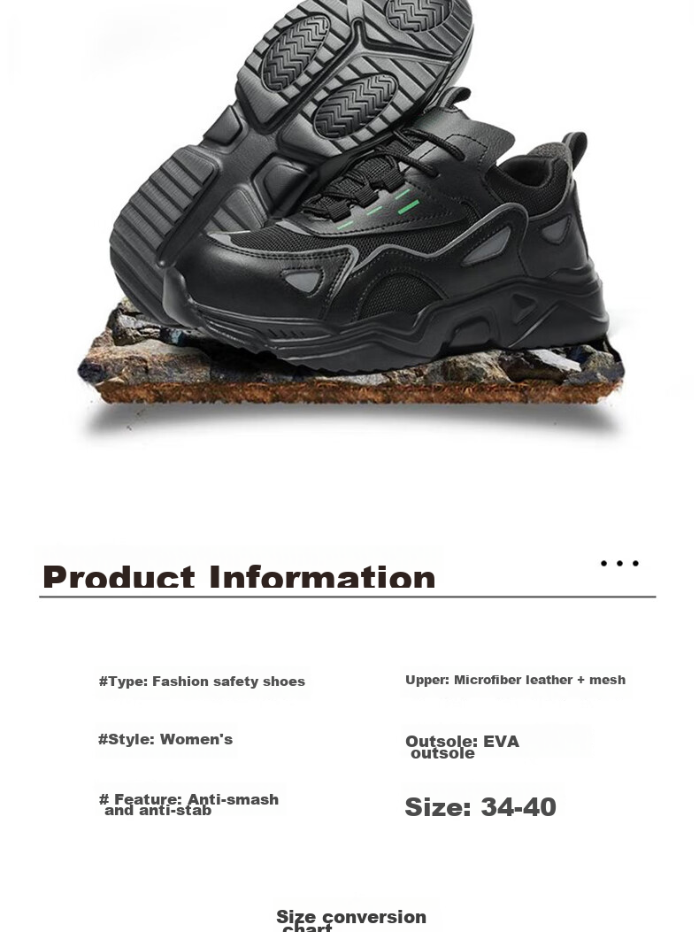 LAOGUANJIA Women's Safety Shoes, Small Size, Lightweight, Breathable, Steel Toe, Comfortable, Anti-Smashing, Anti-Puncture Work Safety Shoes, Solid Wear-Resistant, Size 36 5