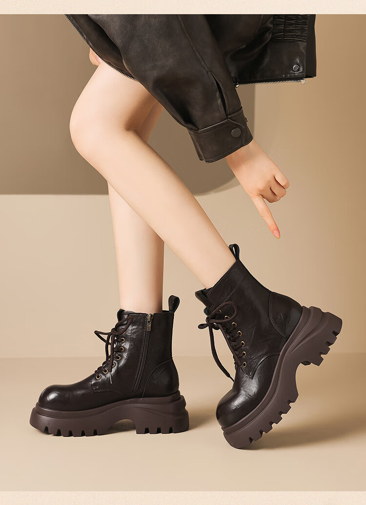 ZHR Women's Martin Boots Small Size Thick Sole Retro Ankle Boots Height Increasing Casual Women's Boots JF356A Black 37 4