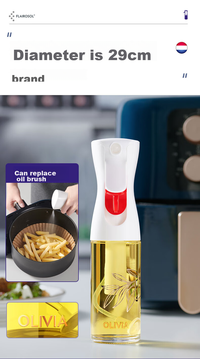 FLAIROSOL Spray Bottle, Dutch Patent Atomizing Oil Sprayer, Air Fryer Household Kitchen Oil Control Spray Bottle, Olive Oil Bottle 8