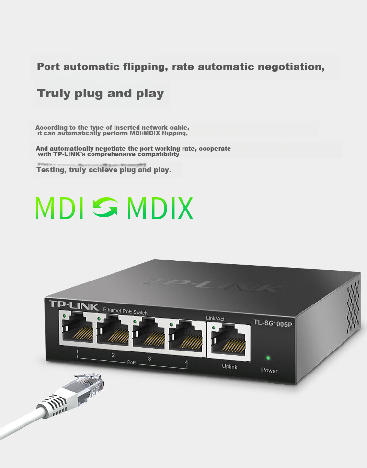 TP-LINK , 5-Port Gigabit PoE Switch, 4-Port PoE Unmanaged Switch, Surveillance Network Cable Splitter, Enterprise-Grade Switch, Splitter, TL-SG1005P 8