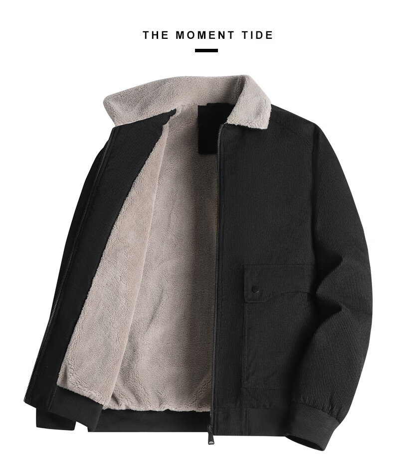 MiiOW Men's Jacket Autumn Winter Casual Windproof Retro Warm Lapel Versatile Black 2XL 12
