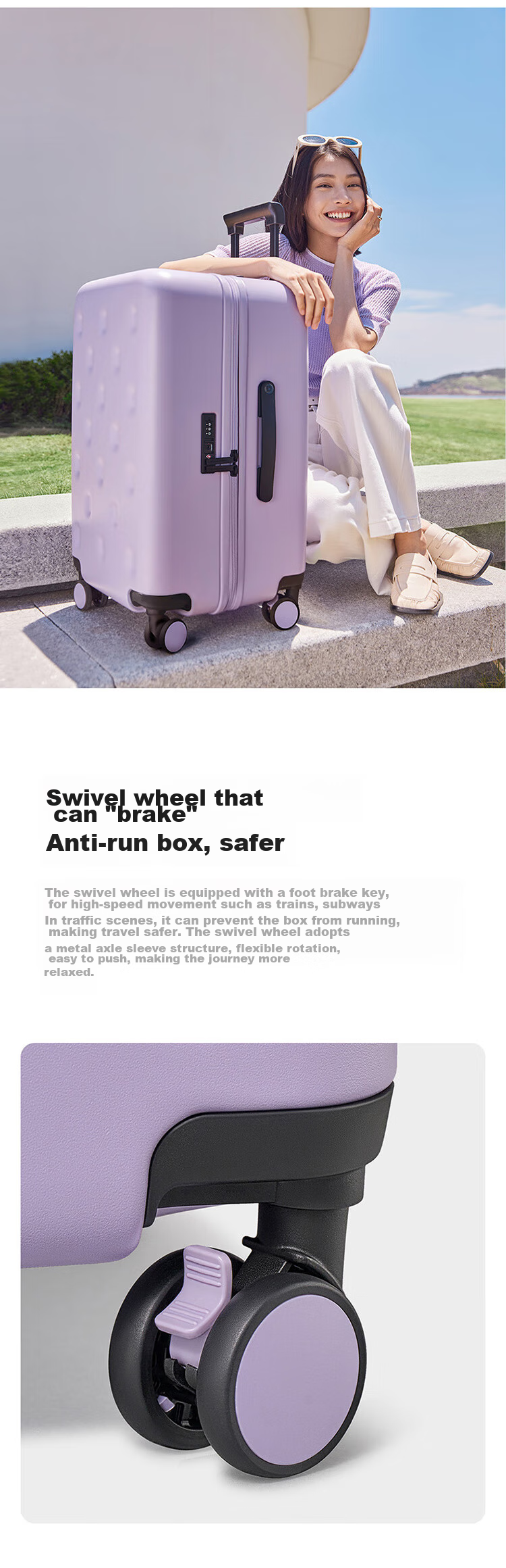 Mijia Xiaomi Suitcase, 22-Inch Trolley Case, Multifunctional Travel Luggage, Spinner Wheels, Combination Lock, Unisex Suitcase, Cream White 2