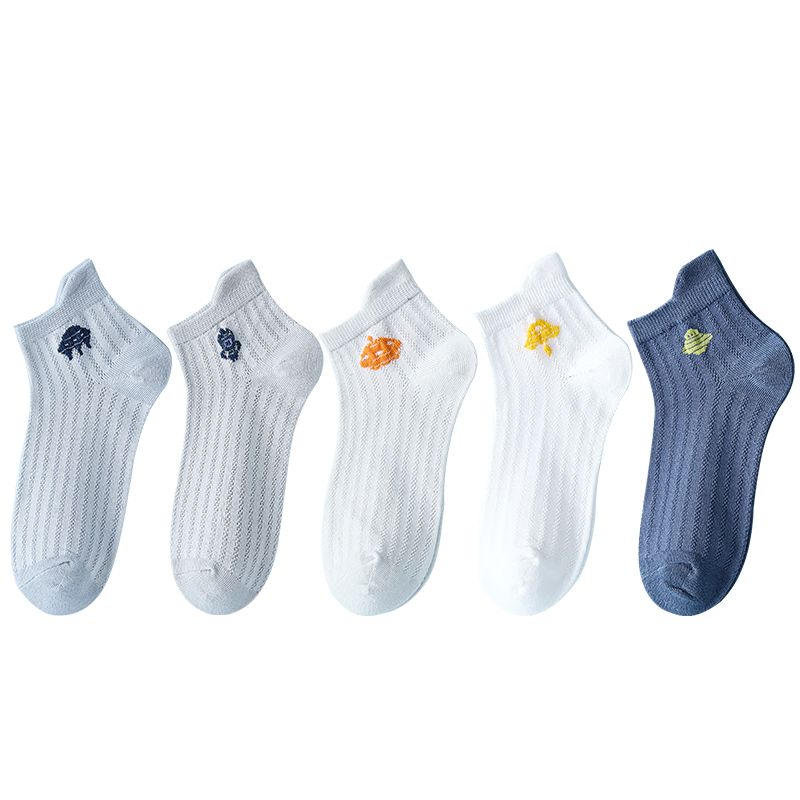 LangSha Children's Socks, Boys' Summer Thin Mesh Socks, Baby Mid-Calf Cotton Socks, 5 Pairs Pack, Knitted Mesh, 2XL