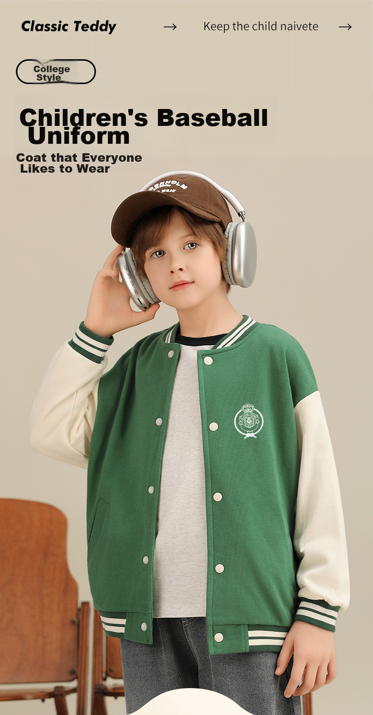 Classic Teddy Children's Jacket, Boys And Girls Baseball Coat, Outerwear for Older Kids, Autumn Outfit, Pink, Size 110 1