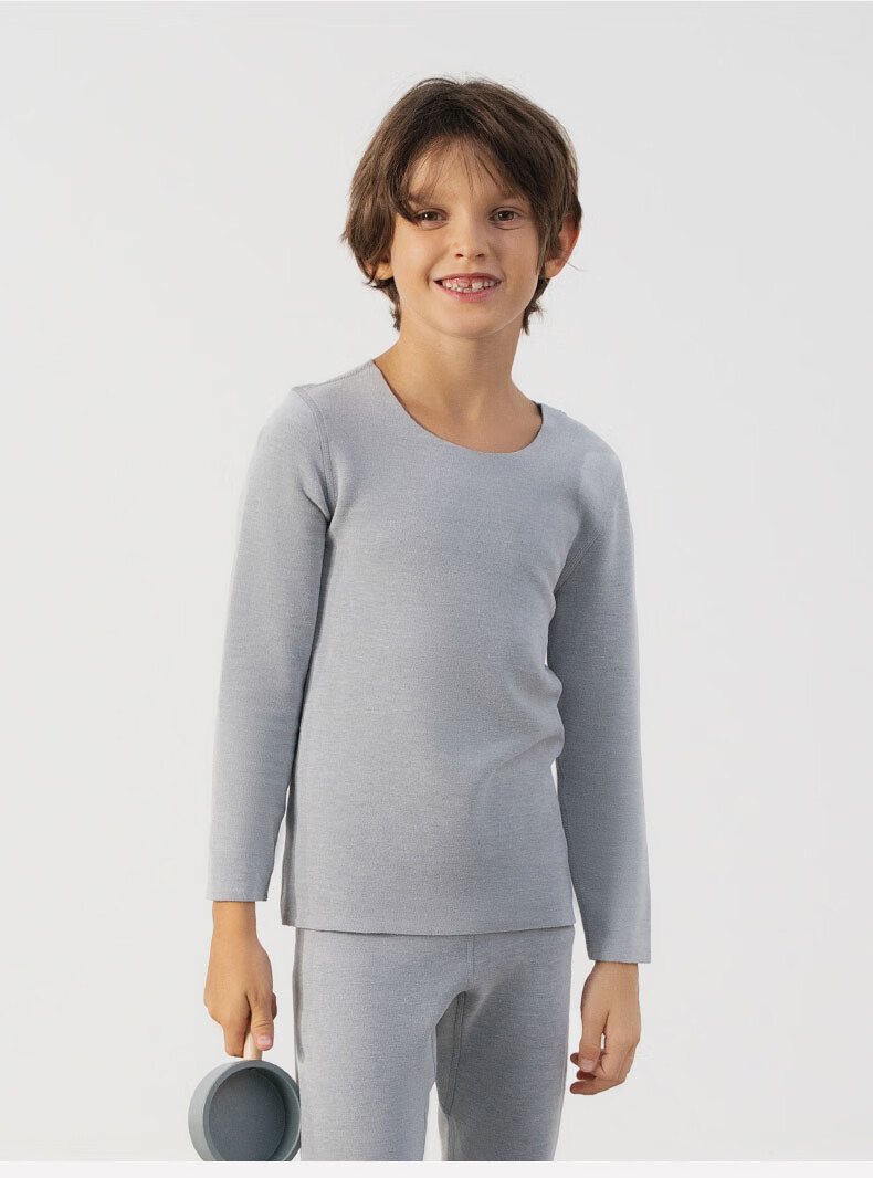 Aimer Kids Thick Warm Boys' Thermal Underwear Set with Round Neck, Cuttable, Autumn Thermal Top And Pants, Charcoal Black, Size 170 8