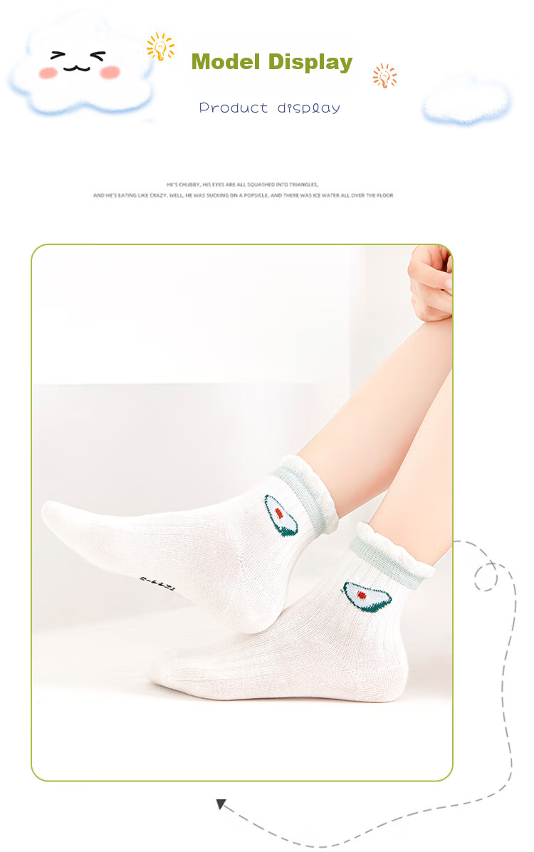 LangSha Children's Socks Girls Cotton Socks for Older Kids Summer Thin Baby Mesh Socks 5 Pairs Girls Fruit Socks Size L 13