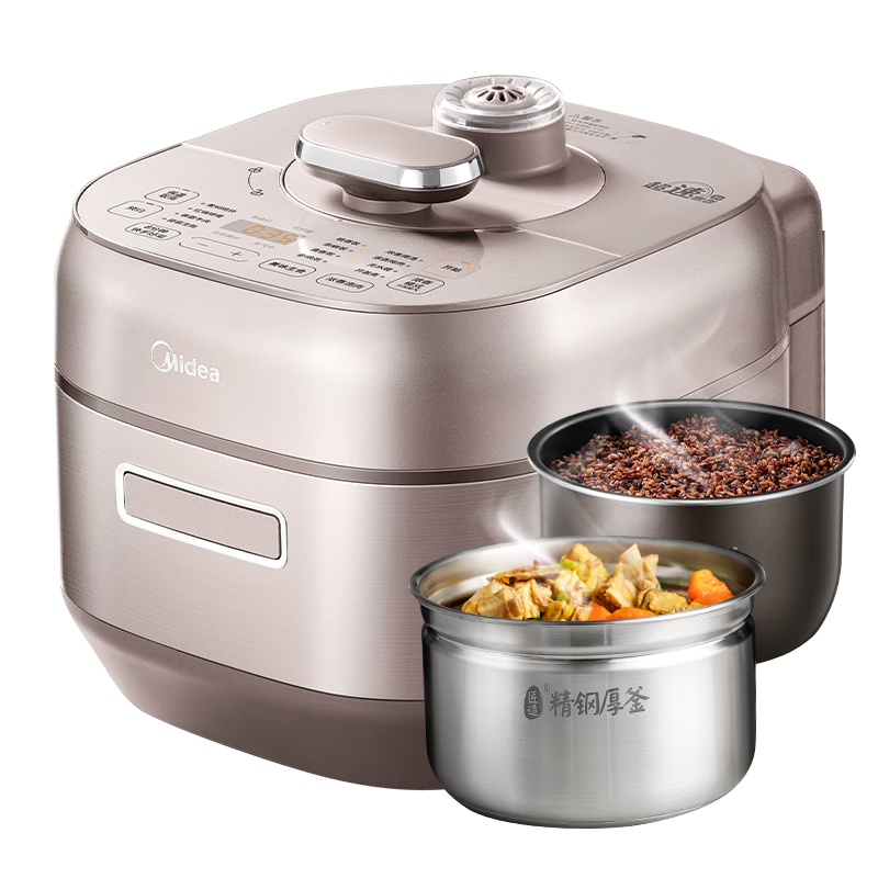 Midea Electric Pressure Cooker, IH Rapid Tendering Sensation, Non-Coated High-Pressure Cooker, 5L Household Soup Pot, Smart Reservation Rice Cooker, Automatic Air Release, Healthy Steel Pot, MY-S5879K