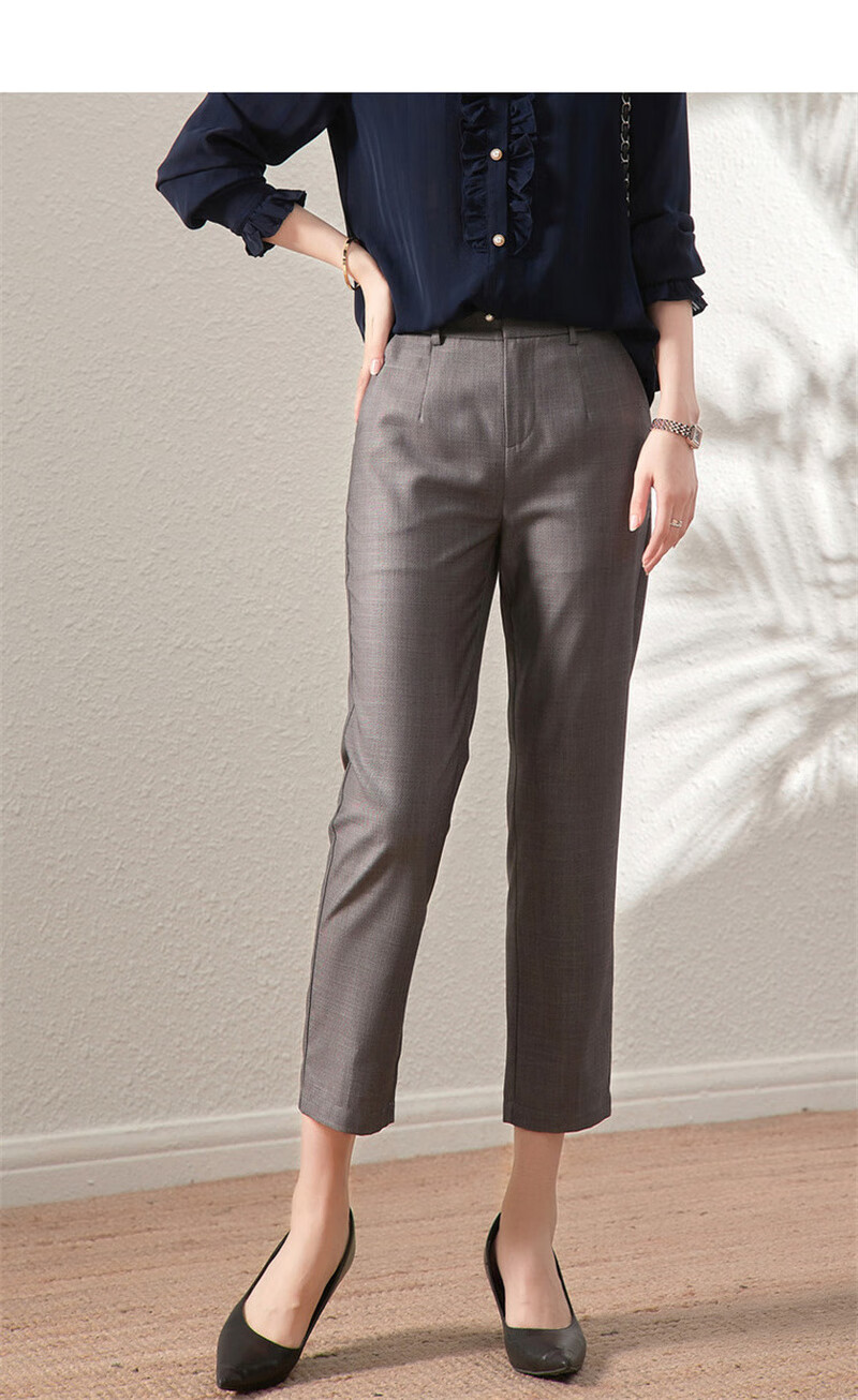 Dme Cropped Pants for Spring And Autumn, New Straight-Leg Suit Pants with Fake Pockets, Casual Trousers for Women, Khaki, S 10