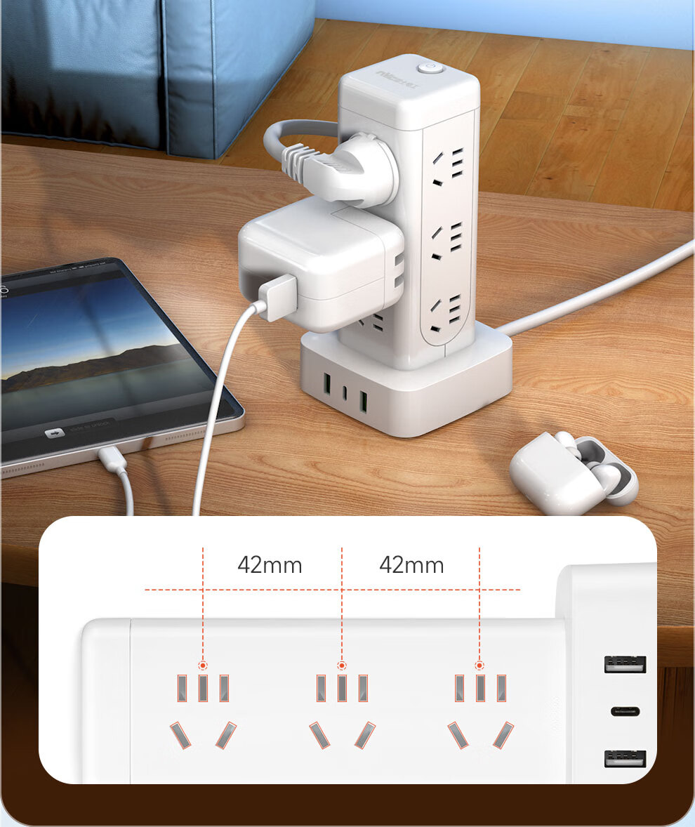NVCleishidiangong Vertical Power Strip Extension Cord, Multi-Functional Multi-Outlet Desk Power Strip for Dormitory Use, USB-C Tower Desktop Cable Organizer EP432L 16