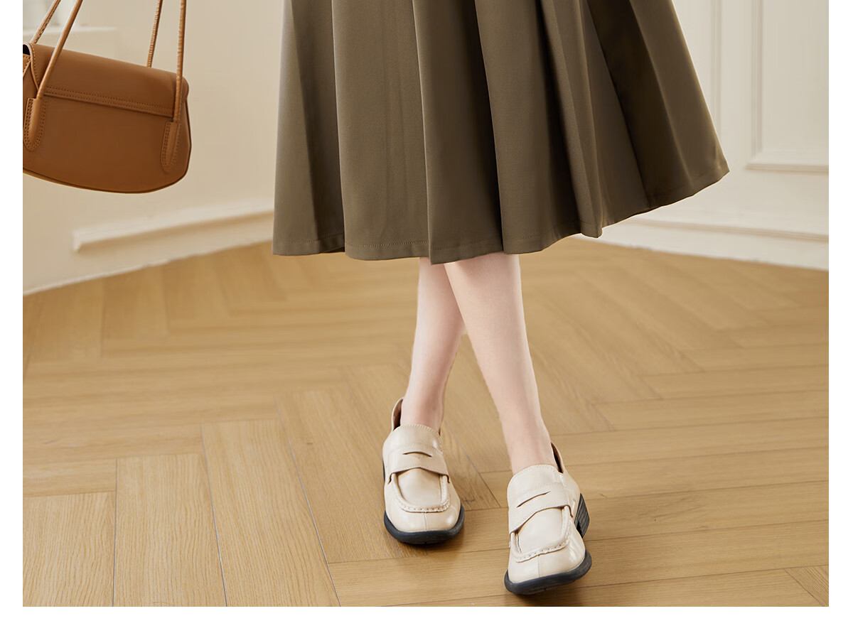 Chushen Spring And Autumn Midi Skirt for Women, Wilderness Maillard High-Waist Academic Style A-Line Design Pleated Skirt S143B2003 9