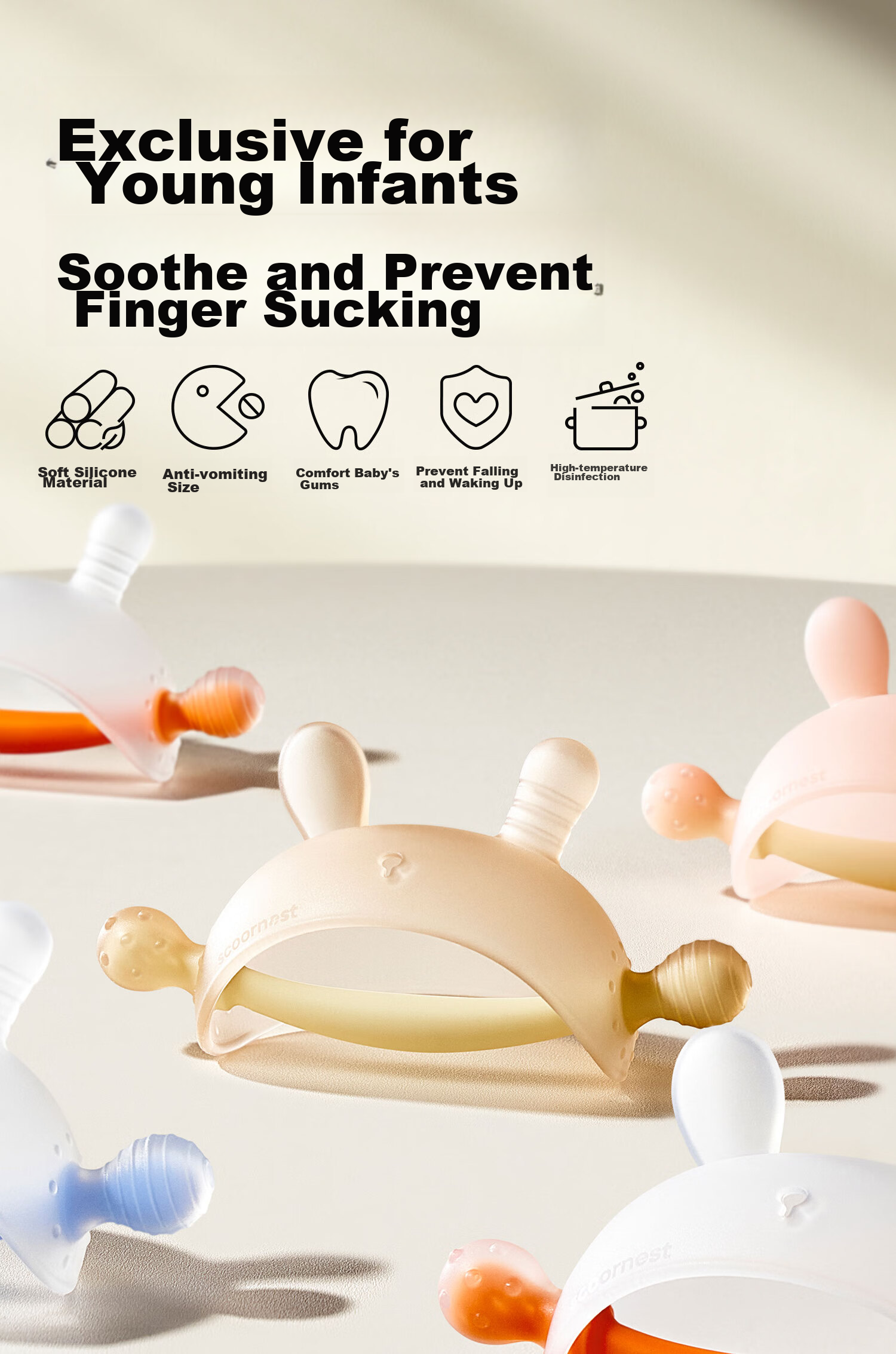 Scoornest Infant Teether Mushroom Toy for 0-6 Months, Soothing Anti-Thumb Sucking Teething Stick 1