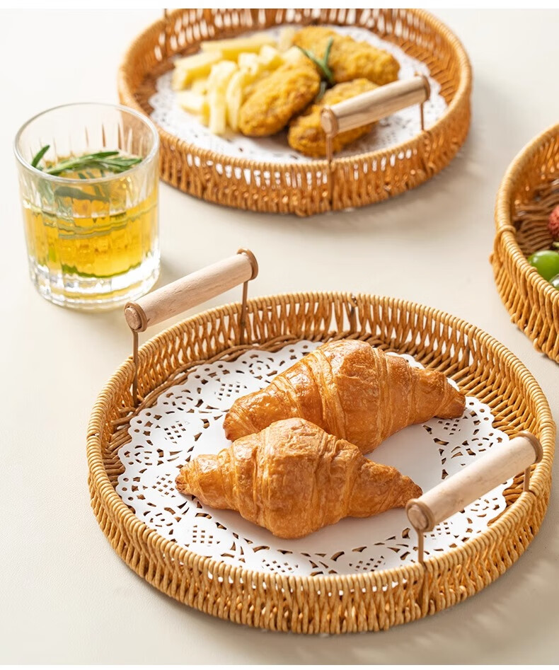 JIWUSENLIN Woven Bamboo Tray, Picnic Chinese Snack Plate, Deep-Fried Dish, Fruit Plate, Snack Plate, Dried Fruit Plate, Appetizer Plate, Fruit Plate 11