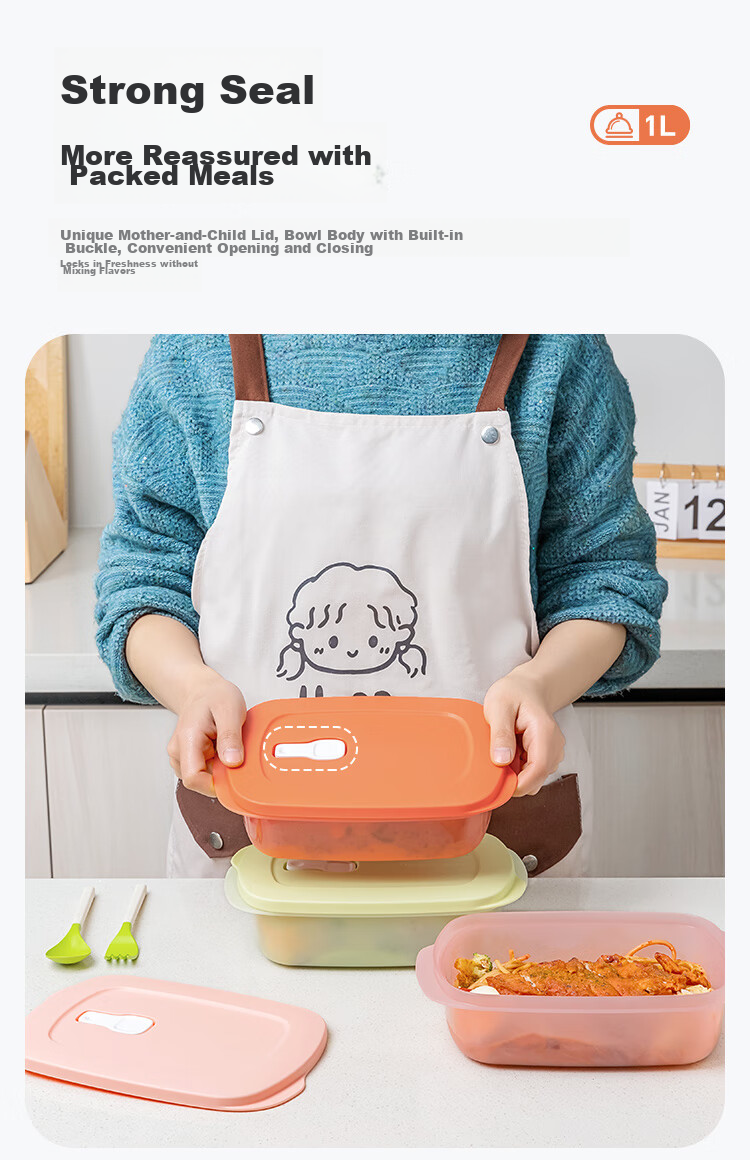 Tupperware Rectangular Lunch Box 1L Microwaveable Portable Sealed Bento Box for Students and Office Workers Macaron Blue 6