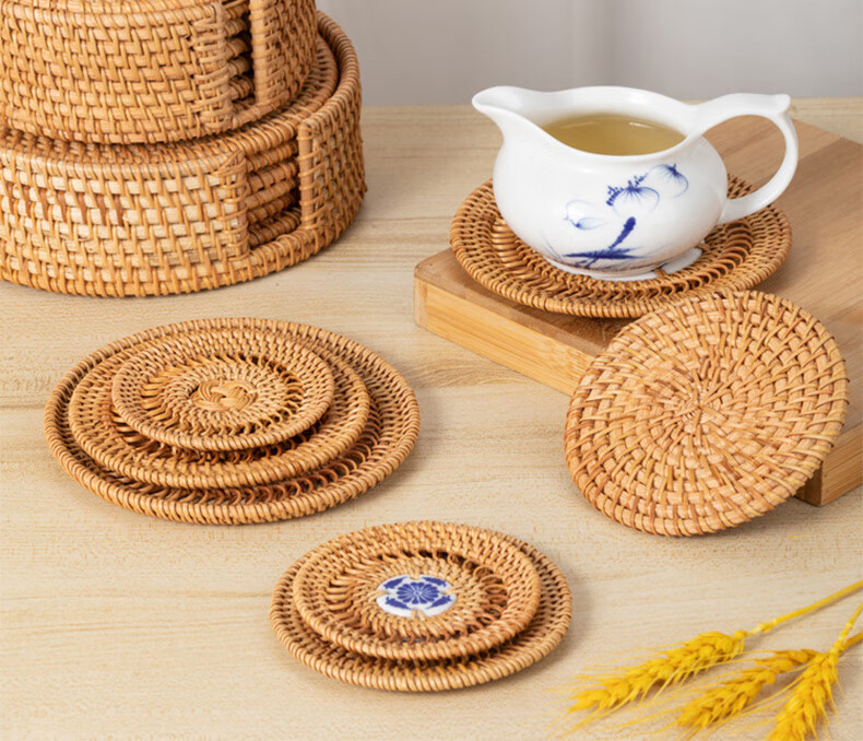 Siwangongli Rattan Heat-Resistant Mat, Household Anti-Scalding Pot Holder, Bowl Pad, High-Temperature Resistant Table Mat, Heat-Proof Plate Mat, Coaster, Teapot Tray 6