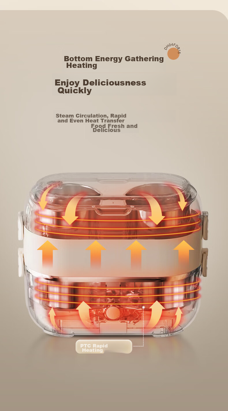 SUPOR Electric Lunch Box, Heated Food Container, 1.0L Portable Divided Leak-Proof Office Heating Stainless Steel Inner Pot Insulated Lunch Box DH02FD815A 8