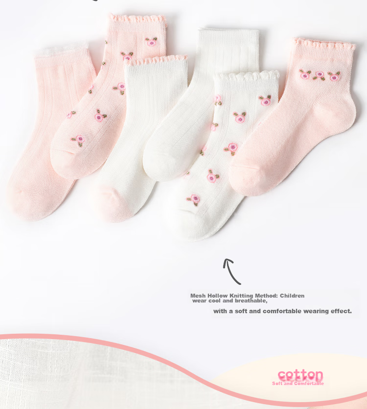 LangSha Children's Socks, Girls' Spring And Summer Thin Mesh Comfortable Breathable Mid-Calf Socks, Baby And Older Children's Socks, 6 Pairs 4