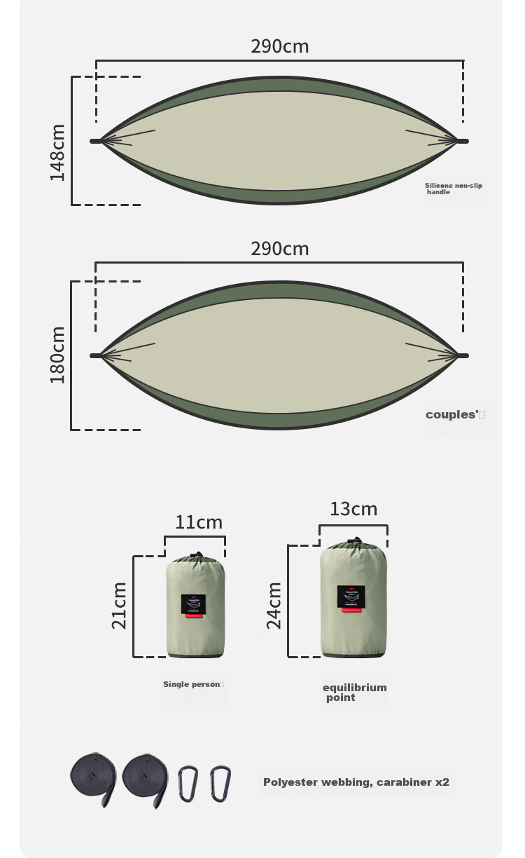 Naturehike Portable Hammock for Outdoor Camping, Lightweight Thick Anti-Rollover Swing Cradle - Light Bean Green - Single Perso 11