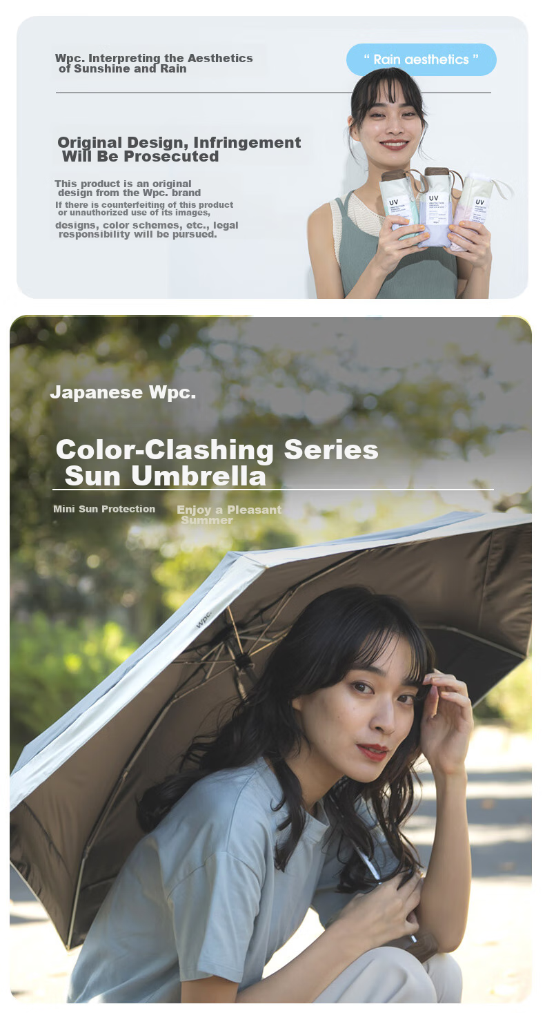 Wpc. Japanese Sun Umbrella, Five-Fold Compact Portable Mini Black Gel Card Umbrella, Sun Protection Umbrella, UV Protectio 1