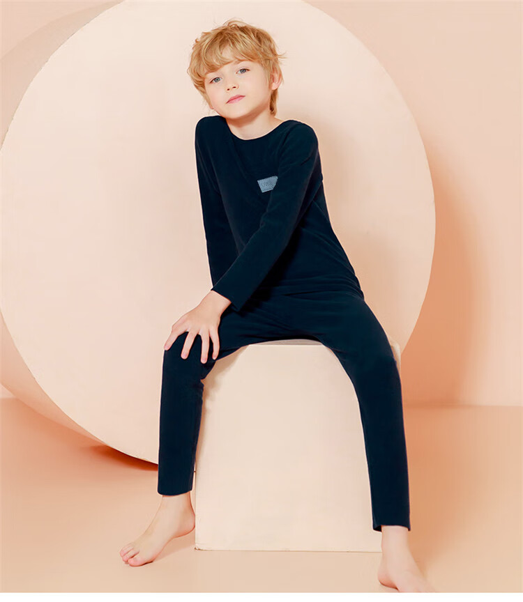 LangSha Children's Thermal Underwear, Boys' Autumn And Winter Round Neck Base Layer Pajamas, Elastic Autumn Top And Pants, for Older Children, Set of 120 19