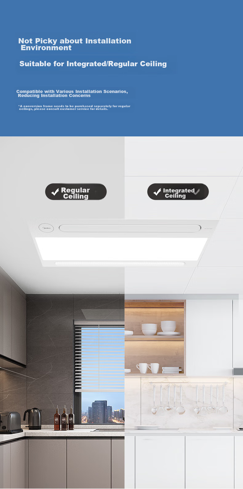 Midea Kitchen Cooling Fan with Integrated Lighting, Bathroom Ceiling-Mounted Cooling Fan, Remote-Controlled Air Conditioner B3P 13