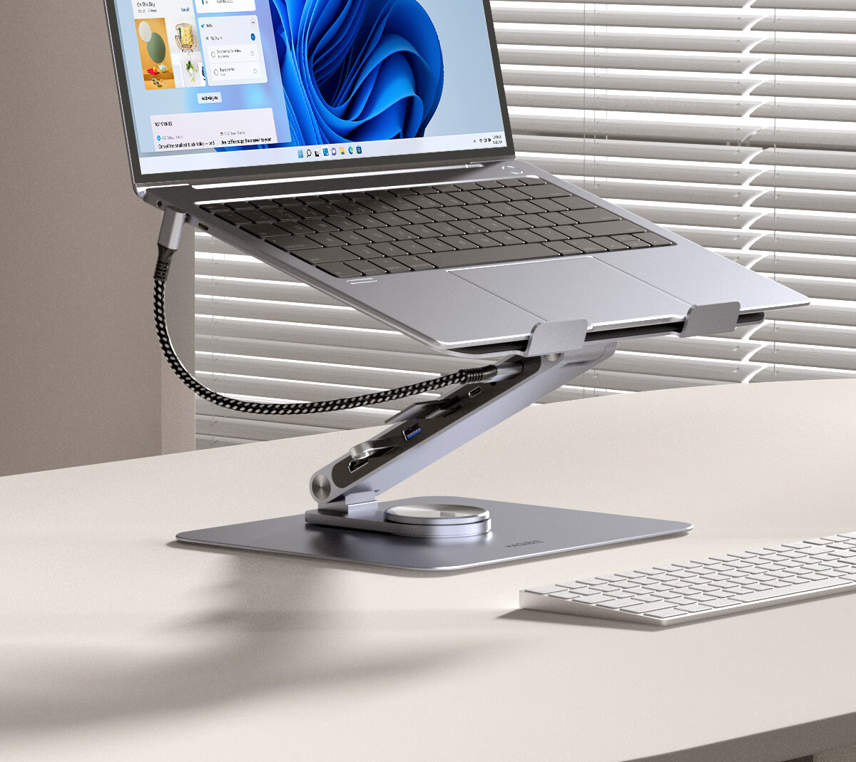 Hagibis Laptop Stand, Computer Hub Expansion, Height-Increasing Stand, Multi-Port HDMI Bracket, Cooling Suspended Stand, Adjustable Height, Foldable, Rotatable, Storage-Ready, Compatible with MacBook Accessories 14