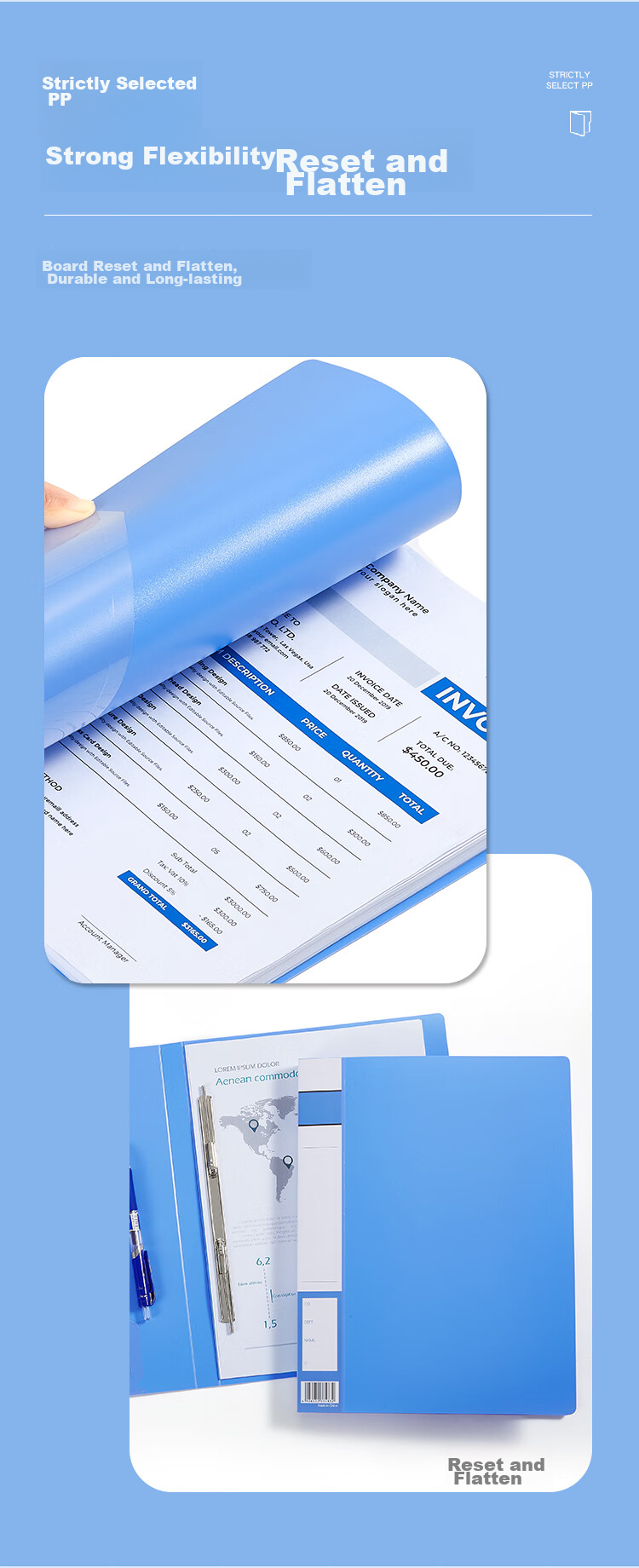 COMIX A4 File Folder/document Holder/single Spring Clip, Blue, Office Stationery A300 2