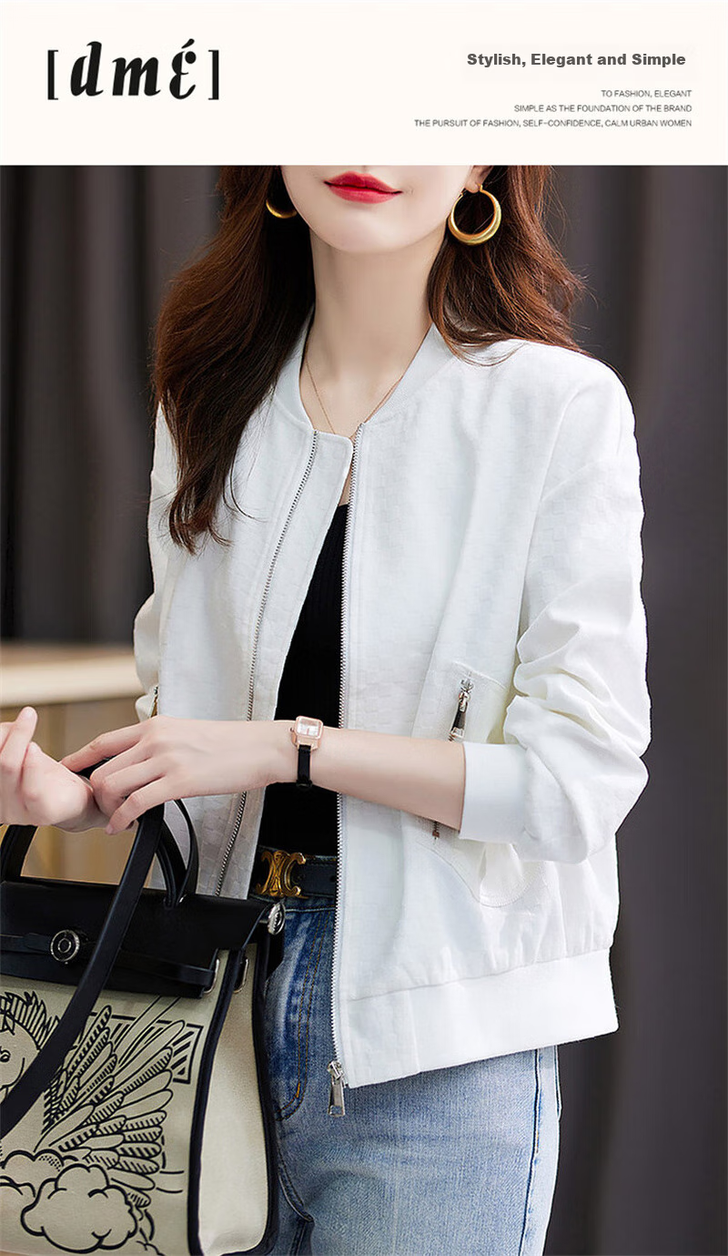 Dme [Outdoor New Fashion] Spring And Autumn Commuter Baseball Collar Lightweight Bubble Texture Stylish Versatile Jacket for Women, Short Style 2