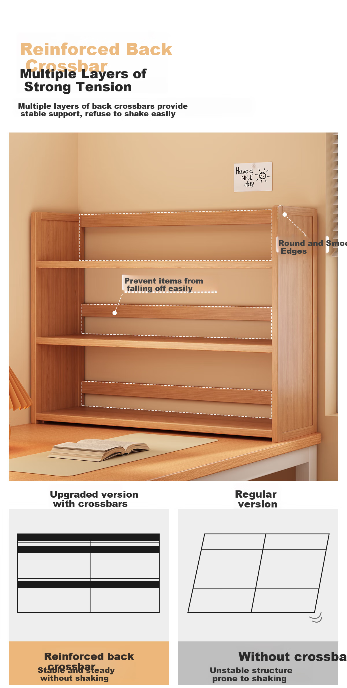 XIAOJIANGCAI Bookshelf Storage Rack, Office Desk Organizer, Home Multi-Layer Student Dormitory Storage, Multifunctional Three-Tier 65 3
