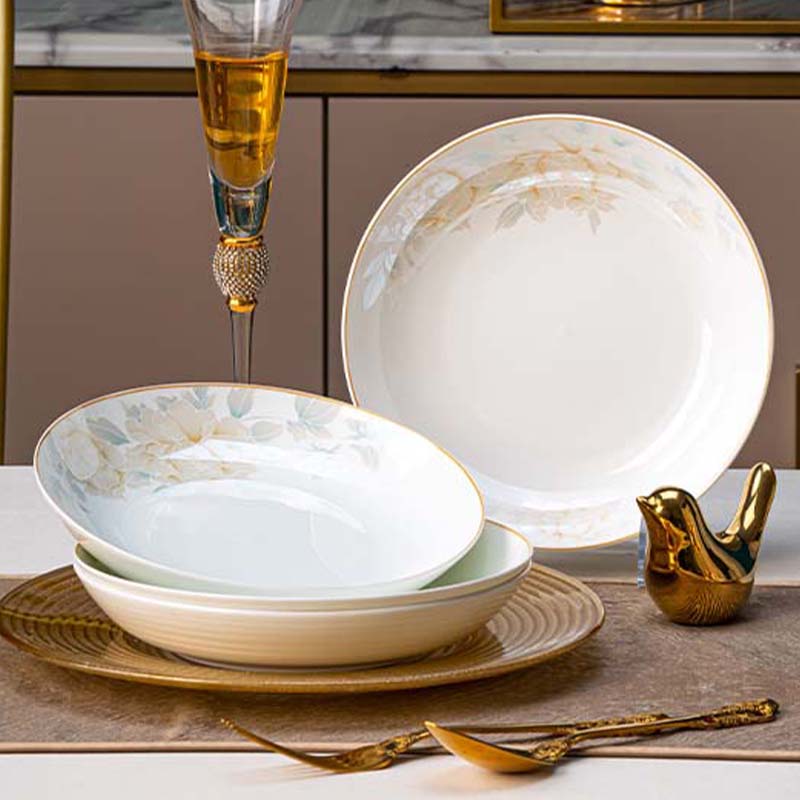 Haoya Jingdezhen Ceramic Dinnerware Set, 8-Inch Plates, 4-Pack