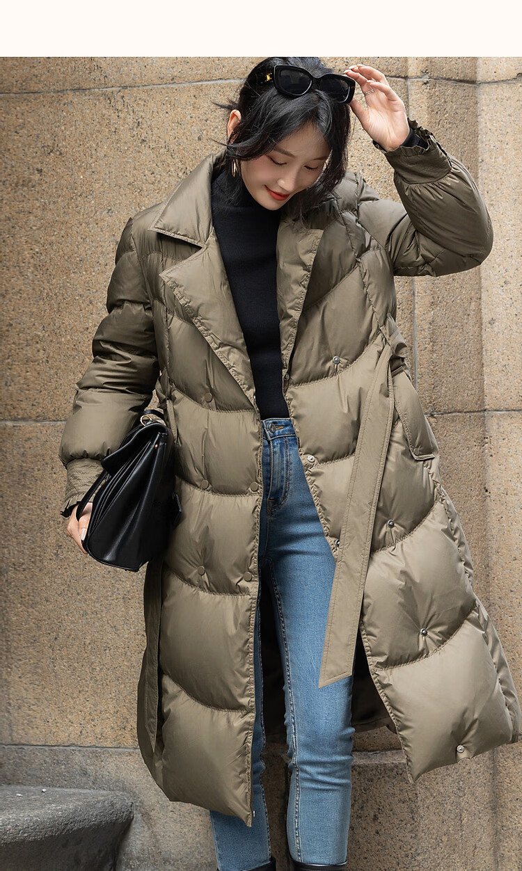 Dme [Jingshu Laqian] Winter 400T Spring Yafang 90 Duck Down Long Double-Breasted Ruffle down Jacket for Wome 11