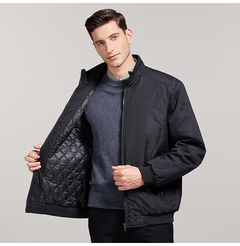 ROMON Men's Autumn Winter Business Casual Executive Cotton Padded Jacket Coat 36JM Black XL 14