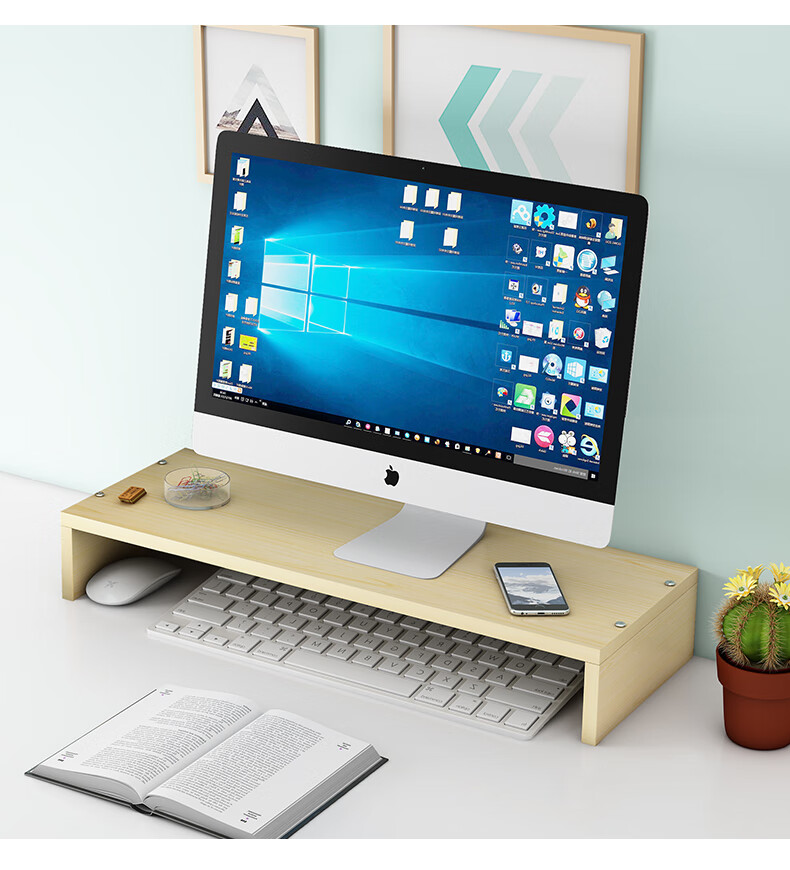 Shuranjia Computer Monitor Riser Stand, Desktop Organizer Shelf, Multifunctional Walnut Color, 02-6 12
