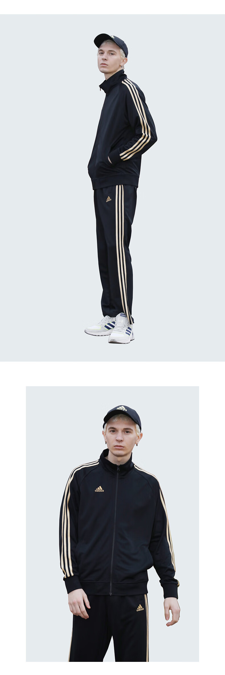 Adidas Men's Spring Running Sportswear Set with Windproof Jacket And Straight-Leg Pants Two-Piece Suit, Black And White, Size L 12