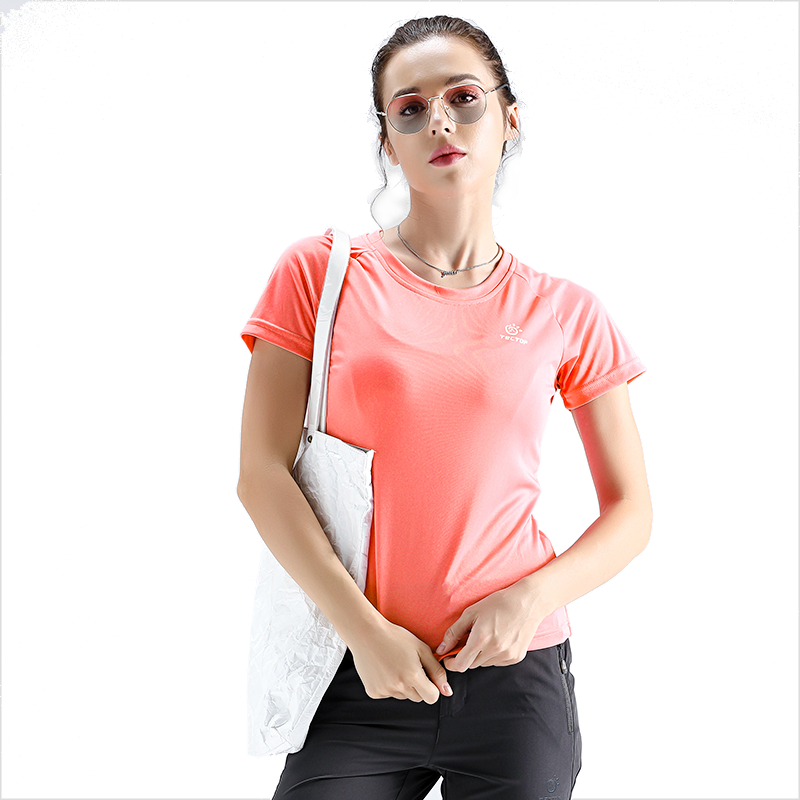 TECTOP Quick-Dry T-Shirt Breathable Women's Round Neck Short Sleeve Quick-Dry Top 044 Women's Lotus Pink 2XL