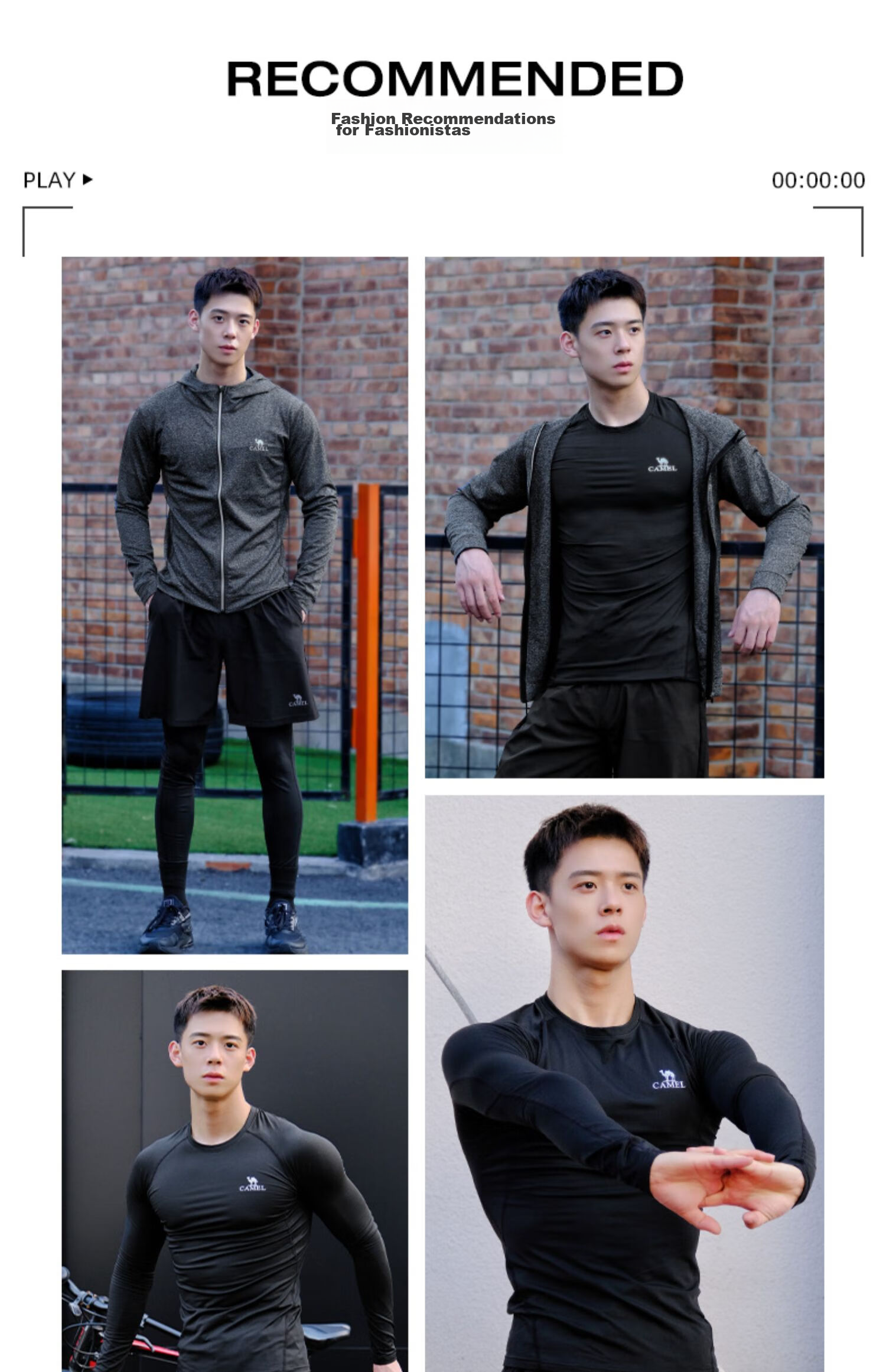 CAMEL Men's Sports Set, Five-Piece Fitness Outfit, New Long-Sleeve And Long Pants, Quick-Dry Running Basketball Training Sportswear 1
