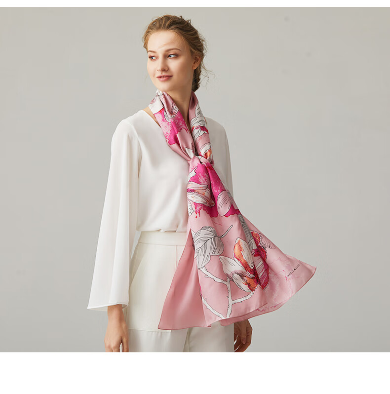 MARJA KURKI Mid-Autumn Festival Gift for Mom, High-Quality Imported 100% Mulberry Silk Shawl, Silk Scarf Gift Box for Women, Love Surrounds Pink 13
