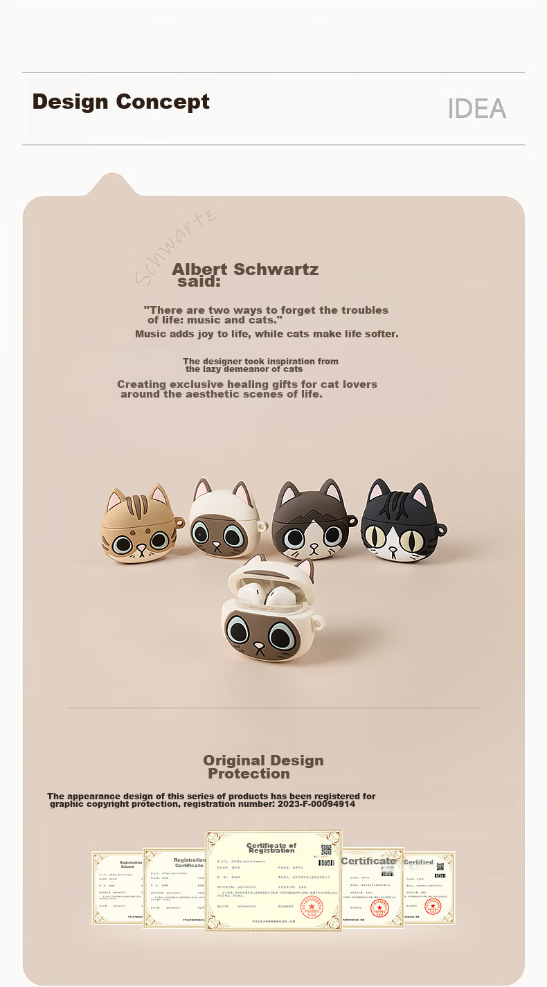 Manbuzhehuazai Zero Miao Series Limited Edition Gift Box, True Wireless Bluetooth Earphones, Semi In-Ear Headphones, Boodle Cat 2
