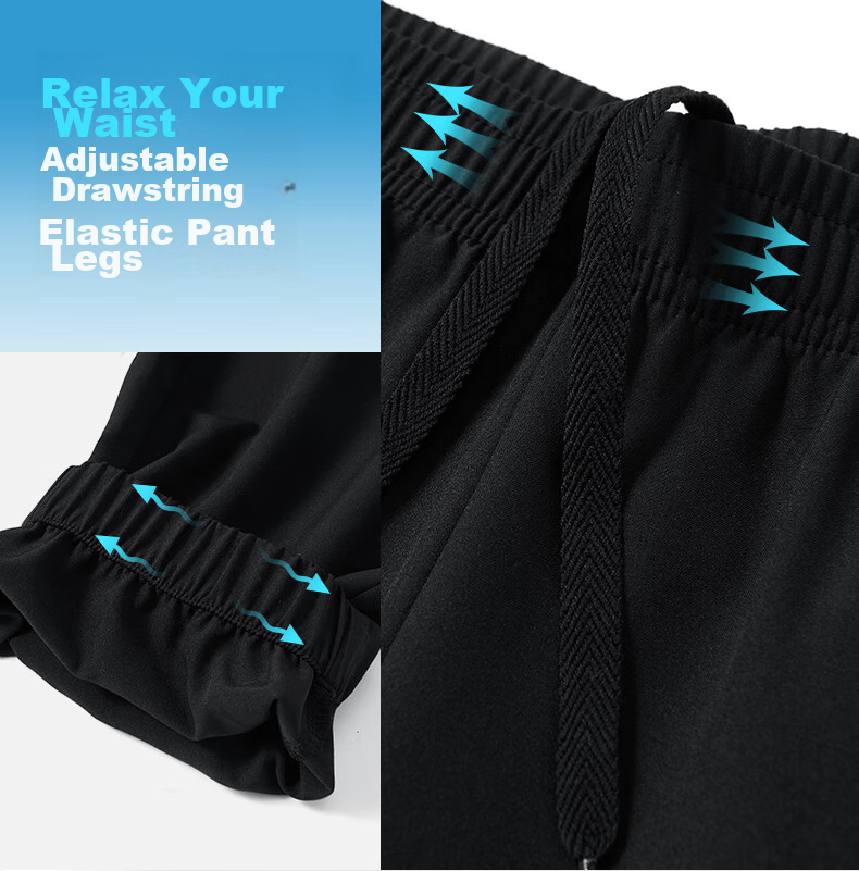 TECTOP Casual Pants, Men's Outdoor Solid Color Elastic Mesh Breathable Tapered Running Sports Pants 157, Men's Black S 10