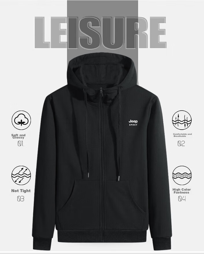 JEEP SPIRIT Men's Hooded Sweatshirt And Jacket Set for Autumn And Winter, Outdoor Sportswear Two-Piece Set SY118 Black 3XL 5