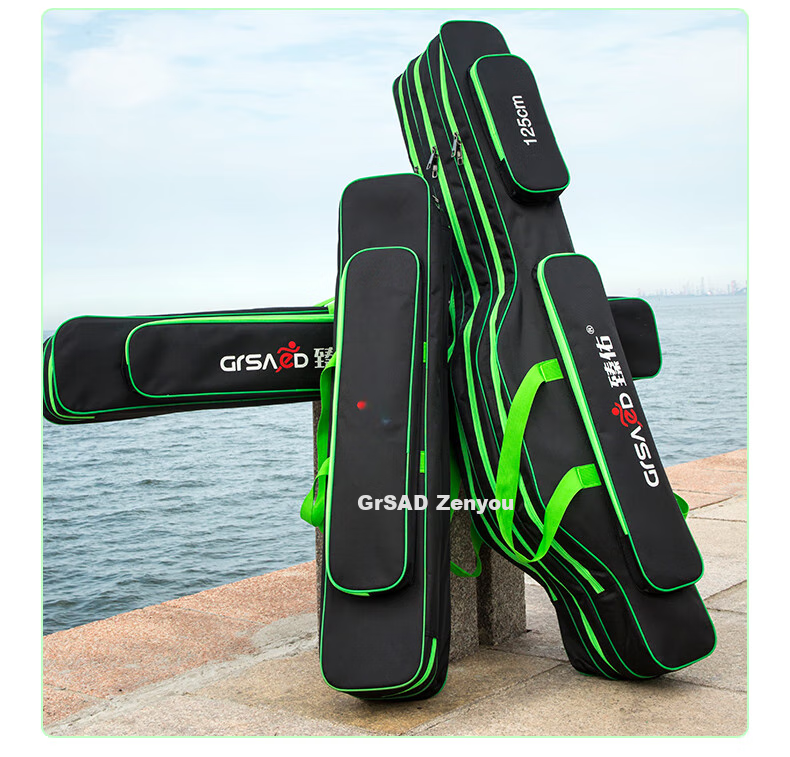 Grsaed Fishing Tackle Bag, Three-Layer 130CM Thickened Large Capacity Rod Case, Waterproof Platform Fishing Pole Bag, Hand Rod Bag, Black 28