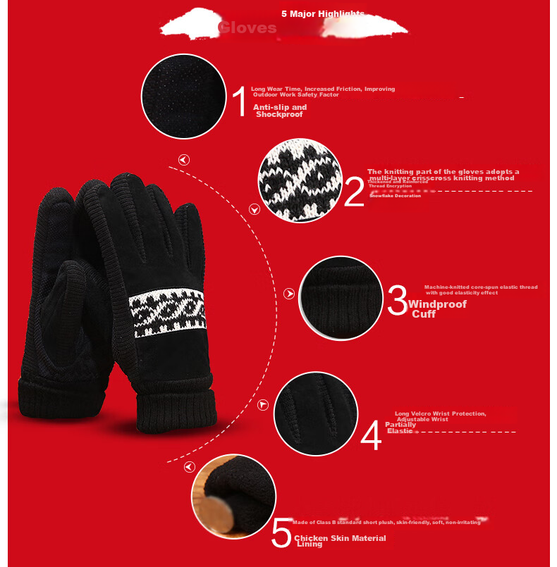BWNK Winter Warm Gloves with Fleece Lining And Thickening, Student Outdoor Cycling Gloves, Men's Cold And Windproof Gloves 3